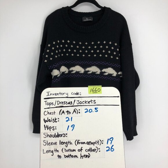 Cappello Black ugly / grandma christmas sweater w/snowflakes &  polar bears M - Picture 13 of 14